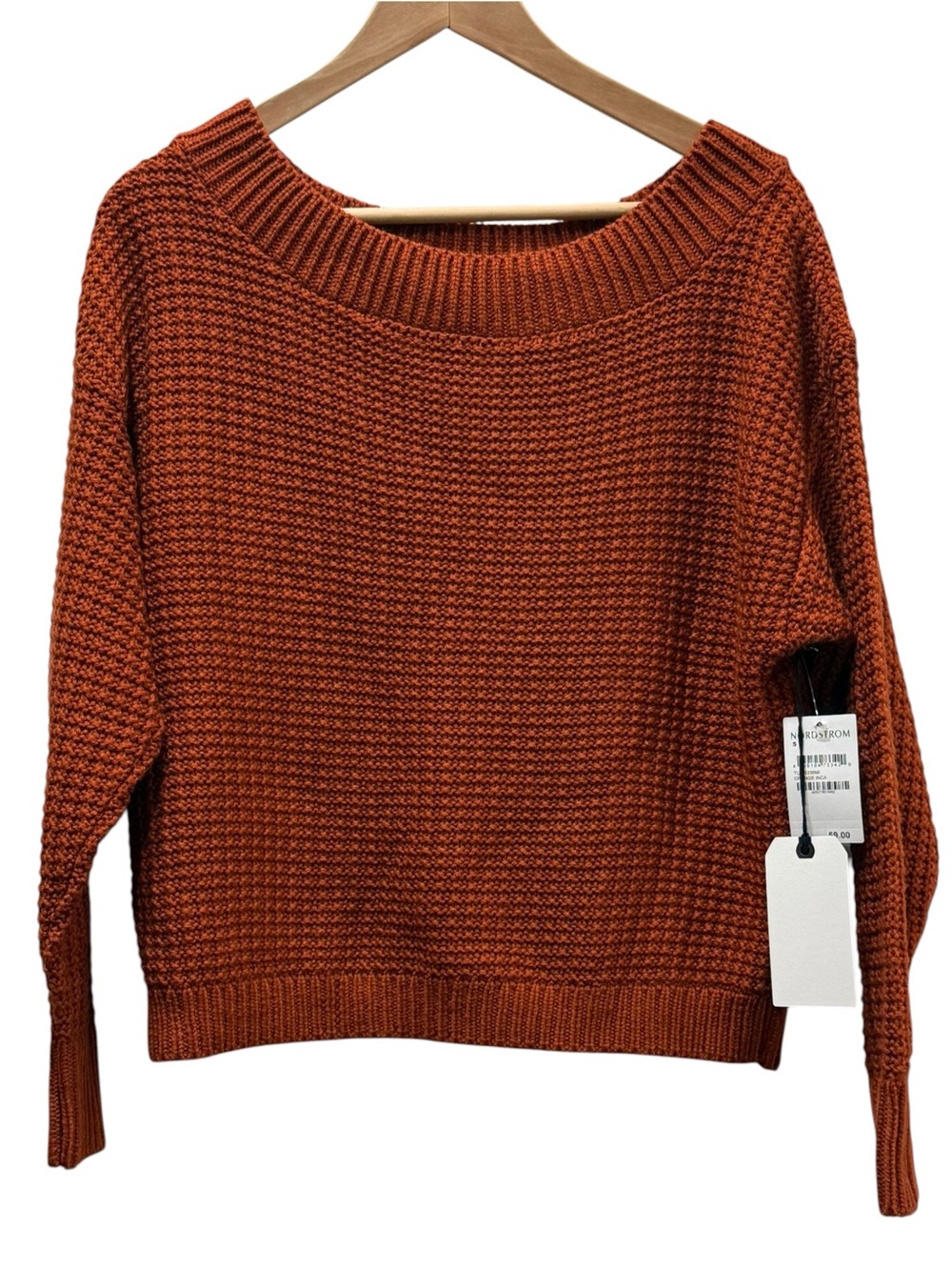 Leith NWT Rust Orange Chunky Knit Boat Neck Sweater Autumnal Layering Elevated S